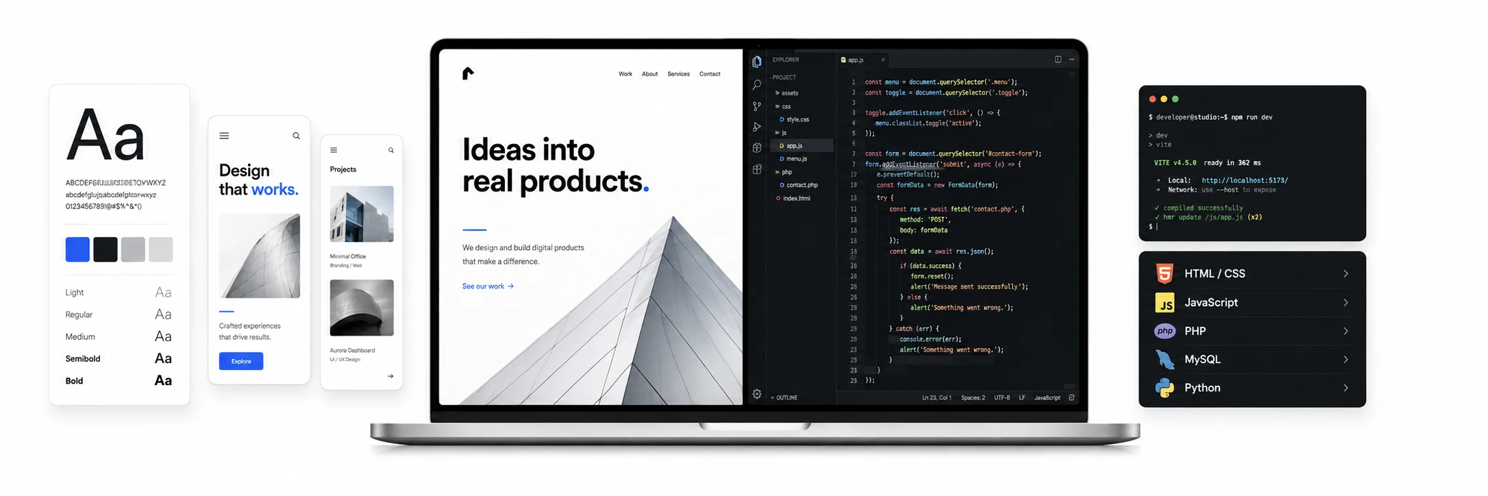 A laptop combining interface design and software development