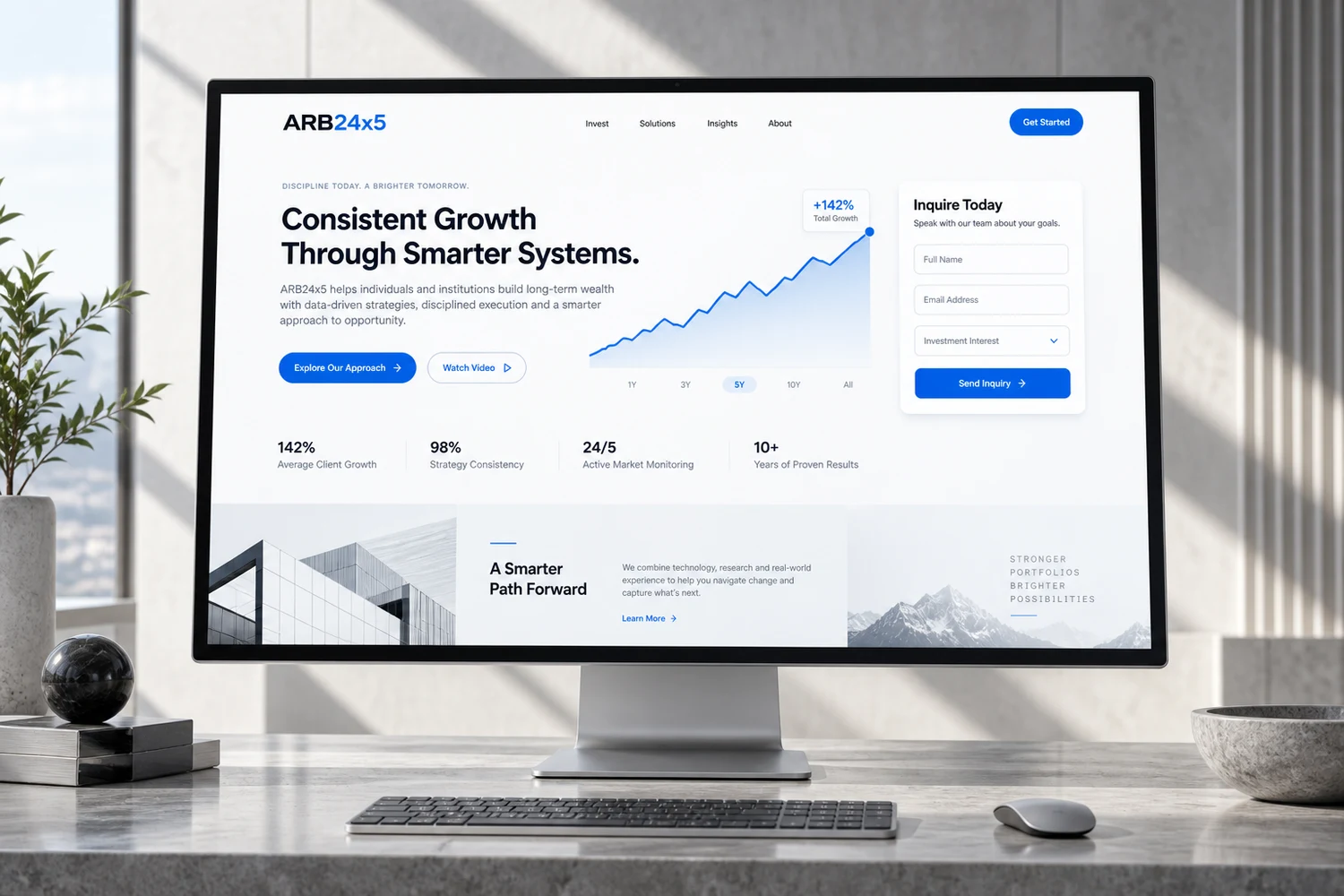 arb24x5 interface presented in a studio device mockup
