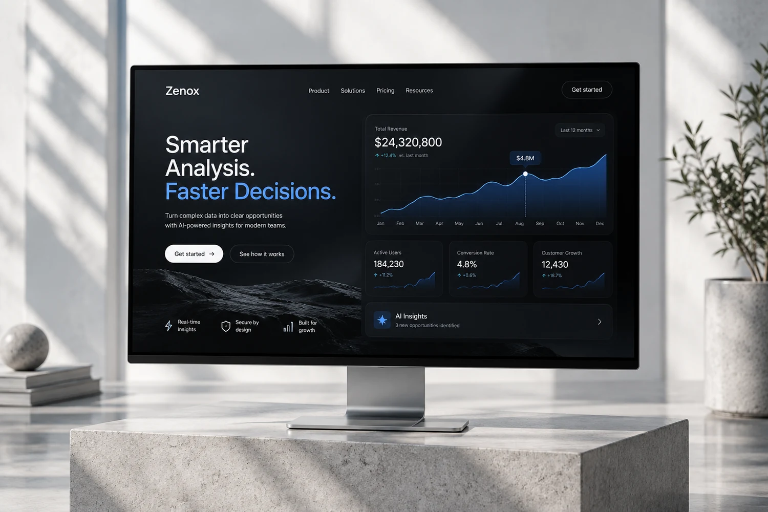 zenox interface presented in a studio device mockup