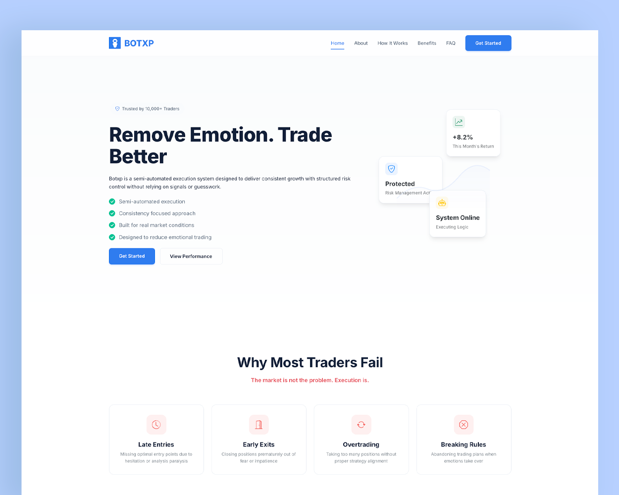 BotXP trading bot landing page preview